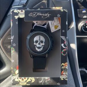Ed Hardy Black and Silver Skull Watch